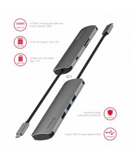USB jagaja Swissten USB-C Hub 6in1