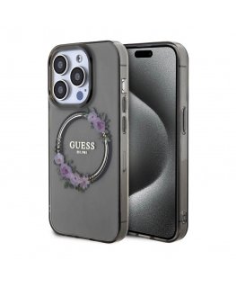 Guess PC|TPU Flowers Ring Glossy Logo MagSafe Case for iPhone 15