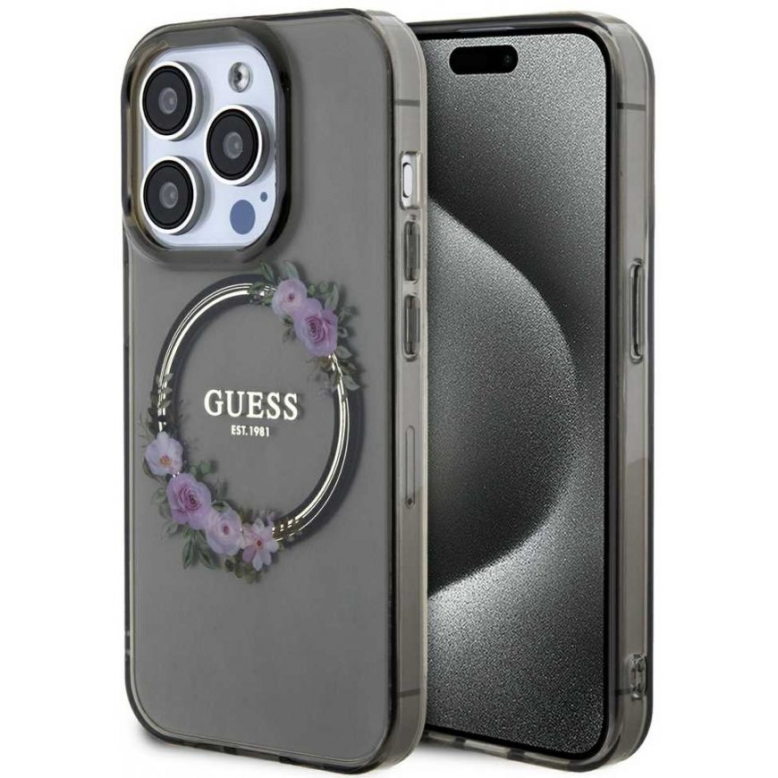 Guess PC|TPU Flowers Ring Glossy Logo MagSafe Case for iPhone 15 – 2