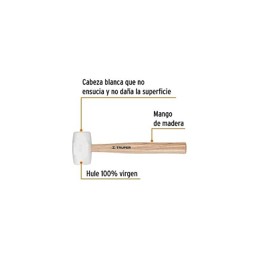 Rubber mallet with wooden handle. Head 450g, 55mm impact plane Truper® – 2