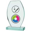 Detail Glass trophy with LuxorJet color printing, engraving and paint filling and case Detail Glass trophy with LuxorJet color printing, engraving and paint filling and case