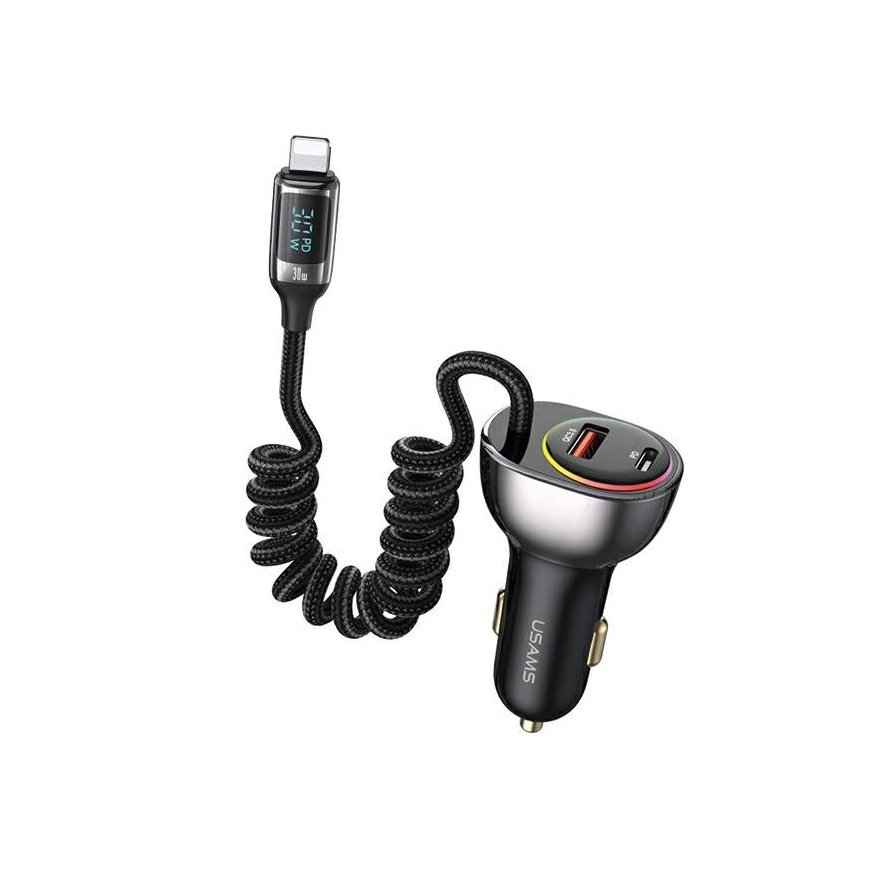 USAMS Ład. sam. C37 1xUSB+1xUSB-C 60W + kabel Ligtning 30W PD+QC