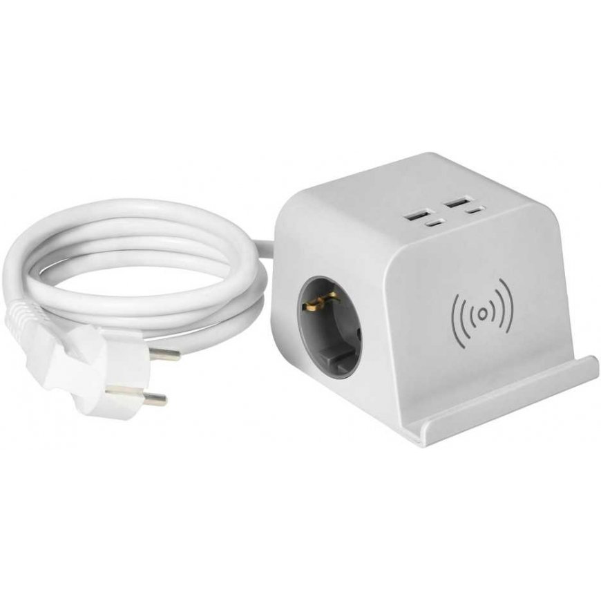 Ornos Desktop power strip, USB charger, screw clamp and 1.4 m cable, 2x2P+E (Schuko), 4xUSB, white – 2
