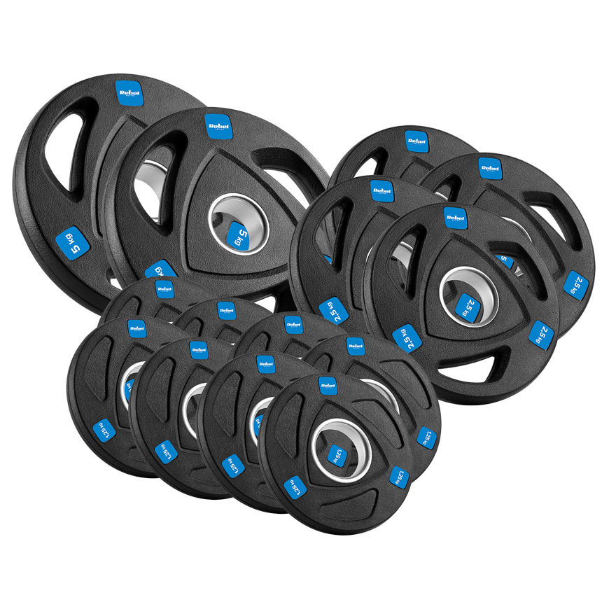 Gumuotų ketaus svarelių rinkinys 30kg (8x1,25kg + 4x2,5kg + 2x5kg), olimpinis atidarymas 51mm, REBEL ACTIVE – 2