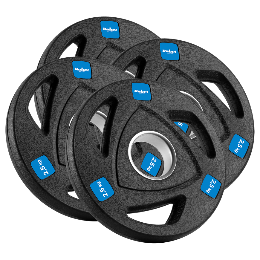 Set of rubberized cast iron weights 30kg (8x1.25kg + 4x2.5kg + 2x5kg), Olympic opening 51mm, REBEL ACTIVE – 4