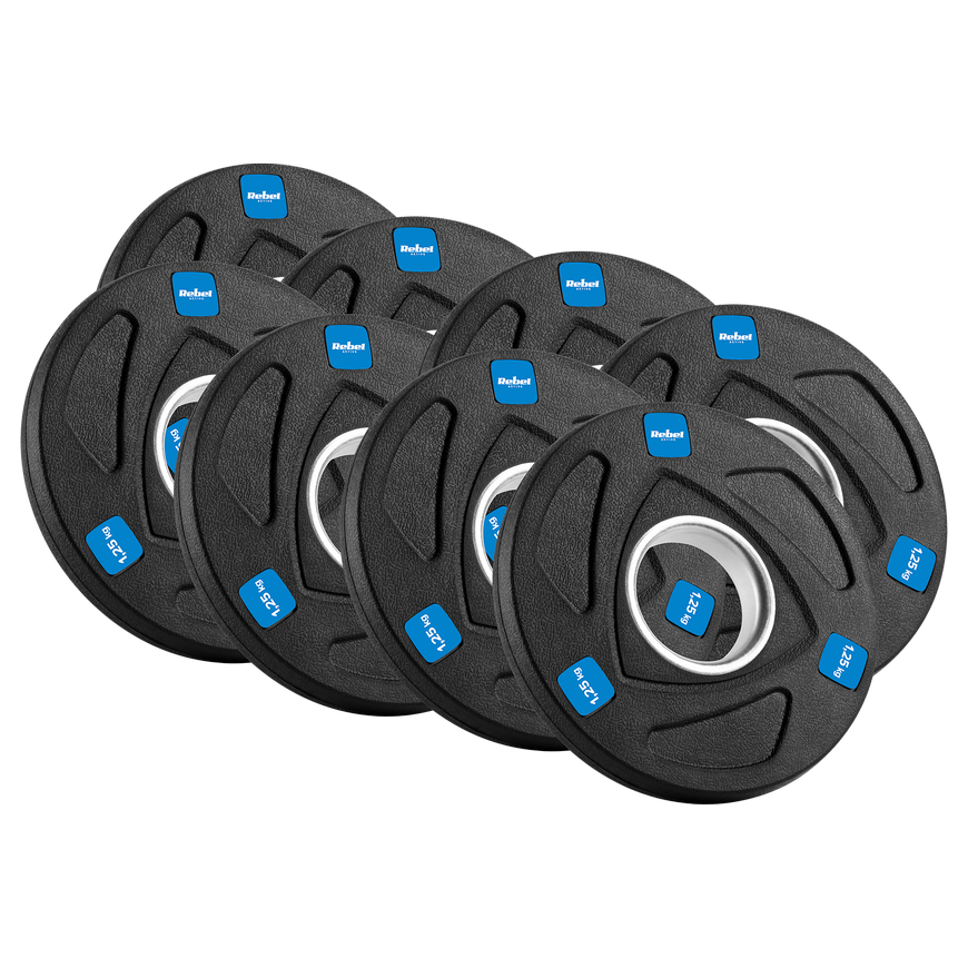 Gumuotų ketaus svarelių rinkinys 30kg (8x1,25kg + 4x2,5kg + 2x5kg), olimpinis atidarymas 51mm, REBEL ACTIVE – 5