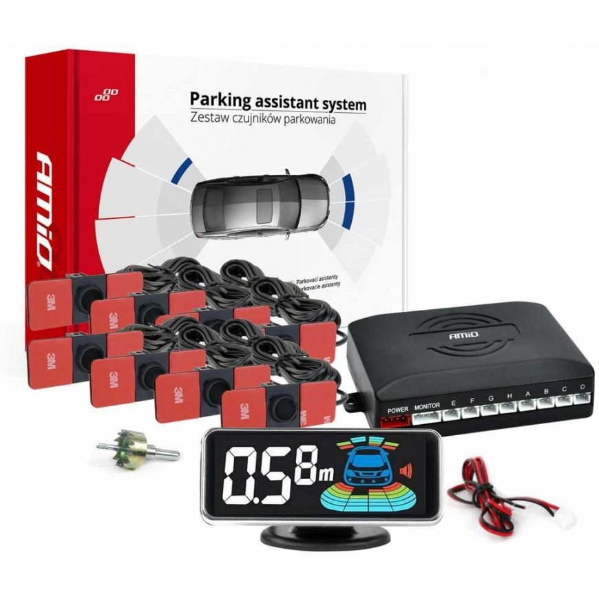 Atbulinės eigos parkavimo jutikliai juodi vidiniai 16,5 mm 8vnt 3D LED amio-03196