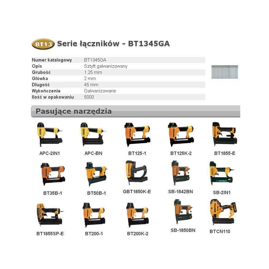 BOSTITCH SZTYFTY BT13 45mm 5000 vnt.