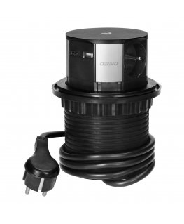 Orno Baldų lizdas? 10 cm ištraukiamas nuo stalviršio su indukciniu įkrovikliu, USB įkrovikliu ir 1,5 m laidu, 3x2P+Z, Qi 1.2.4 m