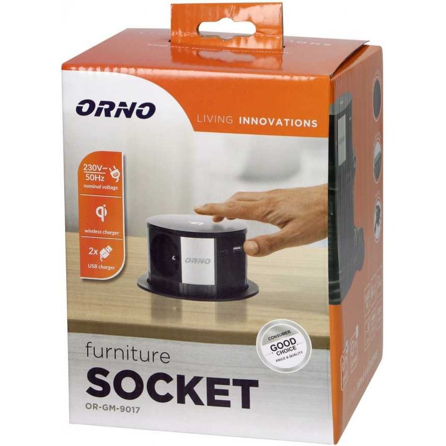 Orno's Furniture Nest? 10 cm extendable from table top with inductive charger, USB charger and 1.5 m cable, 3x2P+Z, Qi 1.2.4 max – 2