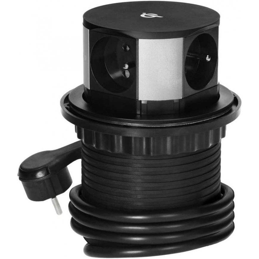 Orno's Furniture Nest? 10 cm extendable from table top with inductive charger, USB charger and 1.5 m cable, 3x2P+Z, Qi 1.2.4 max – 3