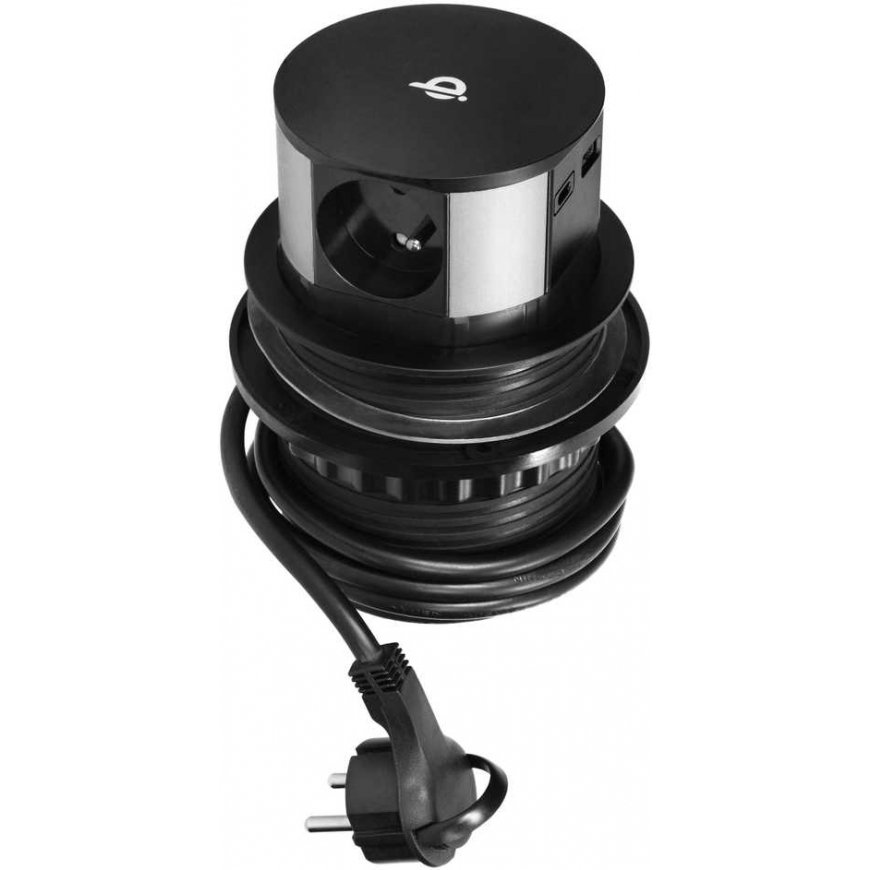 Orno's Furniture Nest? 10 cm extendable from table top with inductive charger, USB charger and 1.5 m cable, 3x2P+Z, Qi 1.2.4 max – 5