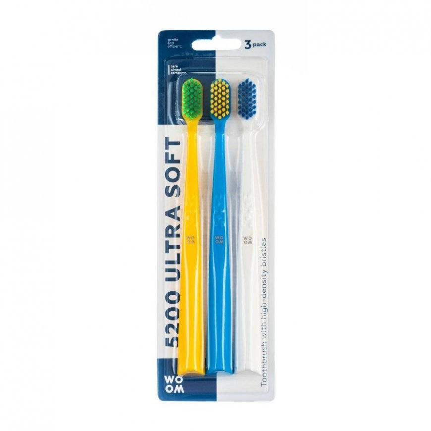 Woom 5200 Ultra Soft Dantų šepetėlis dantų šepetėlis su minkštais šereliais 3vnt.