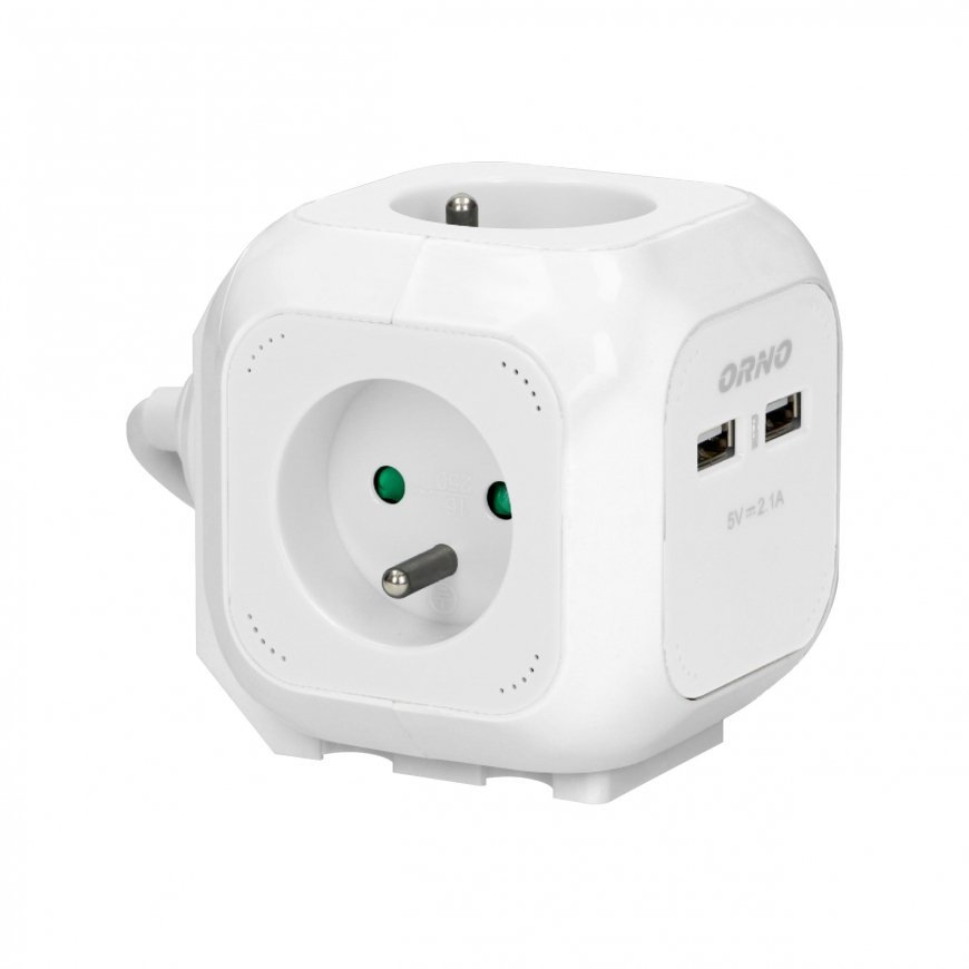 Orno 4-way extension cord 2P+E, 2xUSB