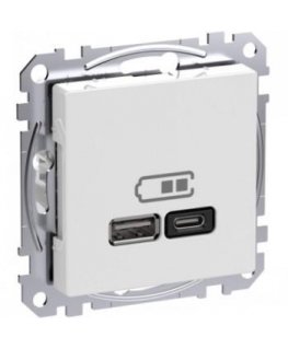 SCHNEIDER ELECTRIC EXXACT USB-A+C TELE OUTLET POWER DELIVERY White