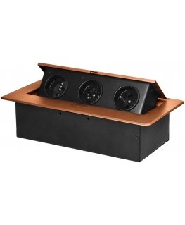 Furniture socket recessed in Ornos Tabletop with flat milled edge, 3x2P+Z, golden