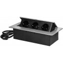 Orno Furniture socket recessed into the table top with a flat milled edge and 1.5 m cable, 3x2P+Z (Schuko), silver Orno Furniture socket recessed into the table top with a flat milled edge and 1.5 m cable, 3x2P+Z (Schuko), silver