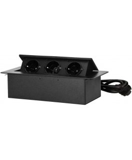 Orno Furniture socket recessed into table top with flat, milled edge and fully built-in bottom and 1.5m cable, 3x2P+Z (Schuko), 