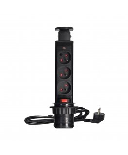 Orno Furniture socket ?6cm pulls out from above with lock and 1.8m cable, 3x2P+Z, black