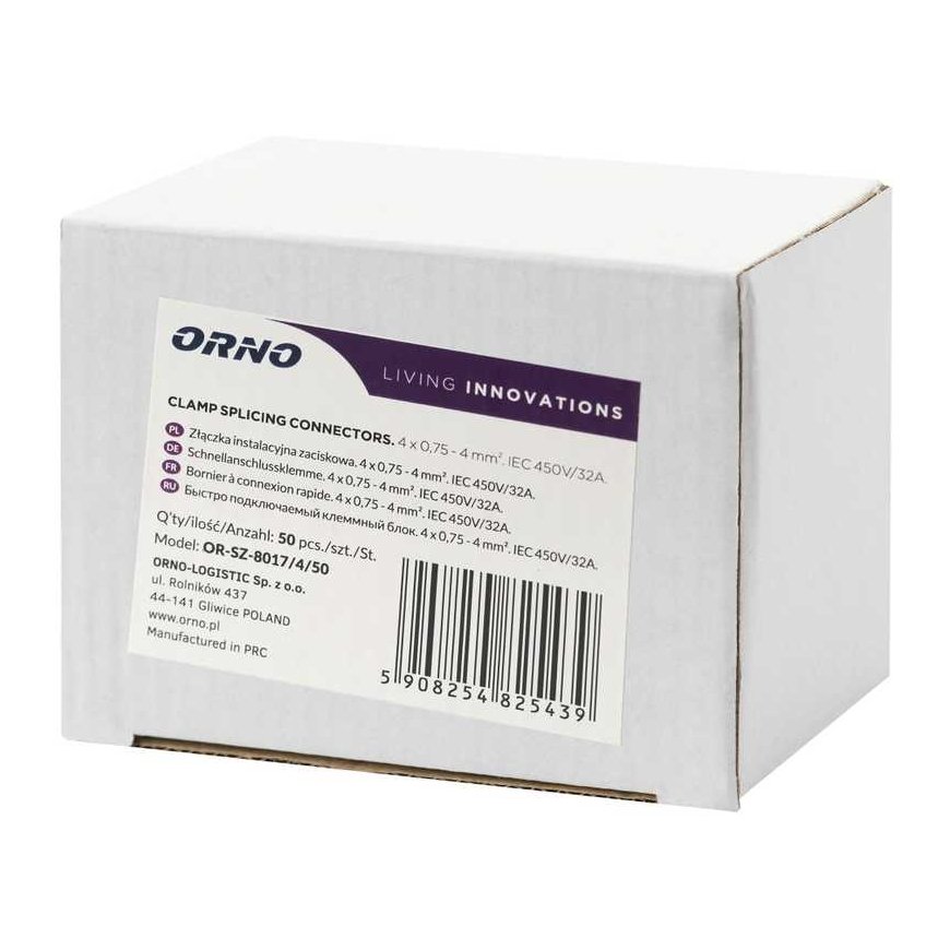 Orno 4 laidų suspaudimo jungtis bet kokiai vielai 0,75-4mm? IEC 450V/32A 50 vnt. – 2