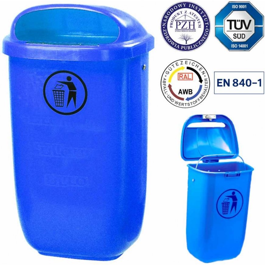 Europlast Austria Street waste bin, urban waste container, mounted on pole or wall, DIN 50L - blue – 2