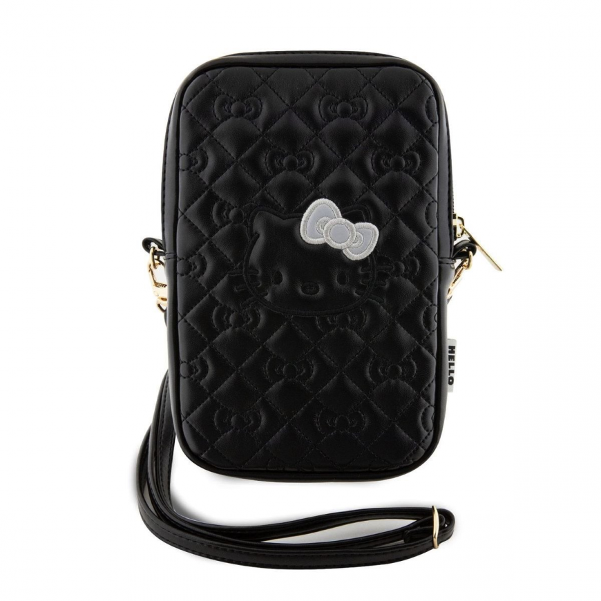 Hello Kitty PU Leather Quilted Pattern Kitty Head Logo Phone Bag