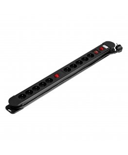 Orno Power strip, 10 sockets 2P+Z, cable 3x1.5mm2, length 1.5m, 2x illuminated double switch, thermal switch. 16A/230VAC, black