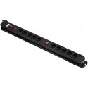 Orno Power strip, 10 sockets 2P+Z, cable 3x1.5mm2, length 1.5m, 2x illuminated double switch, thermal switch. 16A/230VAC, black Orno Power strip, 10 sockets 2P+Z, cable 3x1.5mm2, length 1.5m, 2x illuminated double switch, thermal switch. 16A/230VAC, black