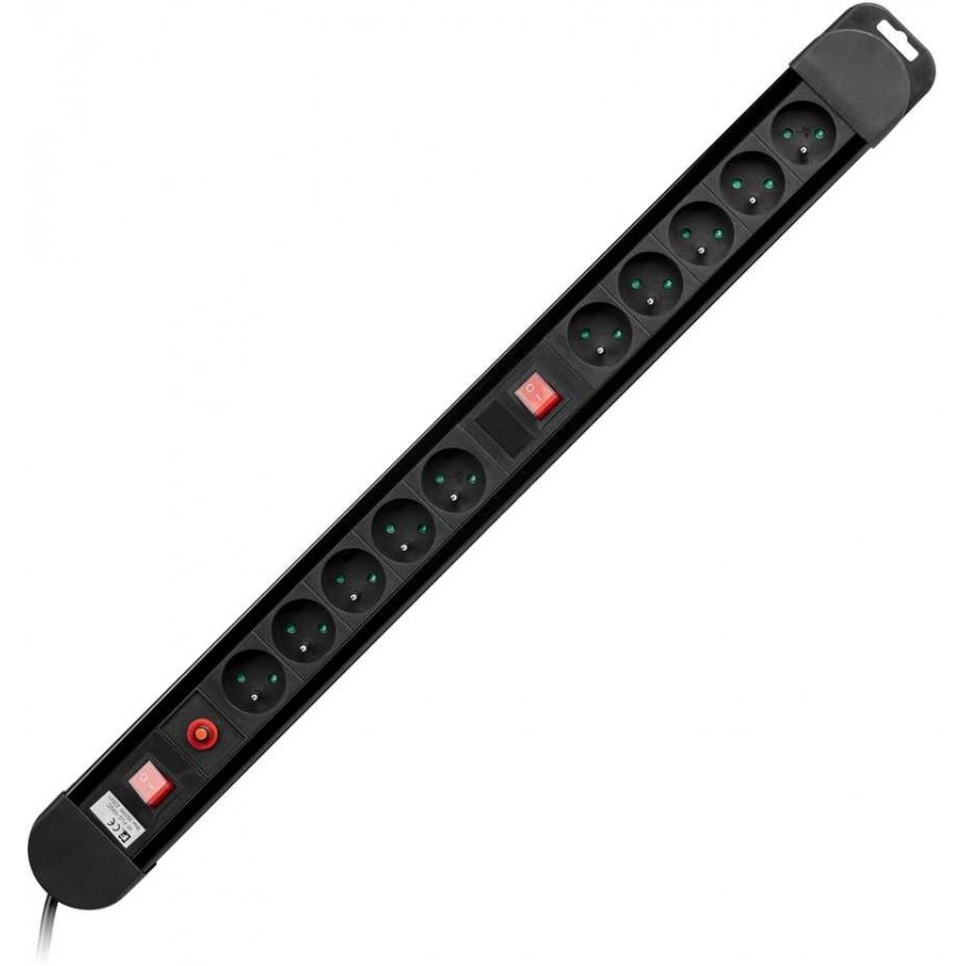 Orno Maitinimo juostelė, 10 lizdų 2P+Z, kabelis 3x1,5mm2, ilgis 1,5m, 2xapšviestas dvigubas jungiklis, termojungiklis. 16A/230VA – 4