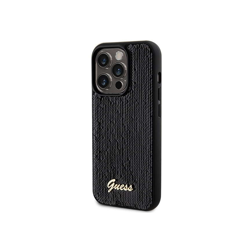 Originalus priekinio skydelio dėklas GUESS GUHCP13XPSFDGSK, skirtas iPhone 13 Pro Max (Sequin Script Metal / juodas) – 2