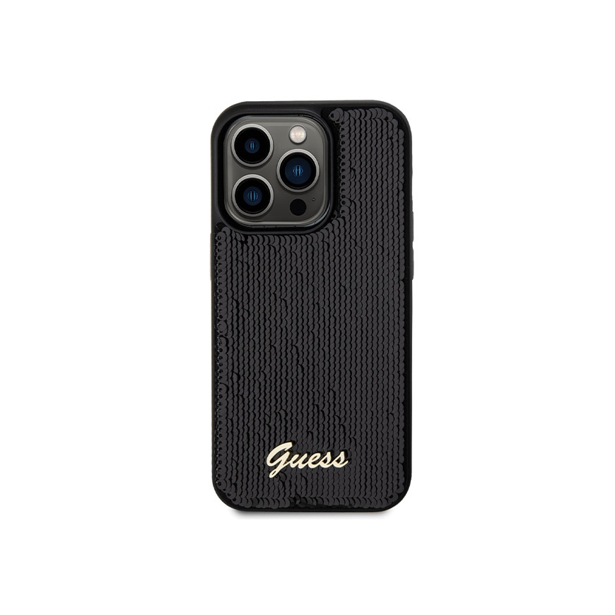 Originalus priekinio skydelio dėklas GUESS GUHCP13XPSFDGSK, skirtas iPhone 13 Pro Max (Sequin Script Metal / juodas) – 3