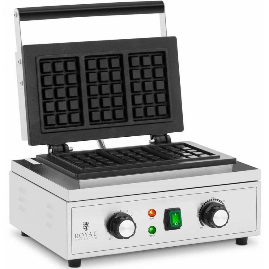 Royal Catering Vaflinė prostokątna na 3 gofry belgijskie TEFLON 1500 W – 2