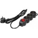 Orno 3-way extension cord 2P+E (Schuko), with switch, 5m H05VV-F 3x1.5mm2, Imax16A, flat plug, black Orno 3-way extension cord 2P+E (Schuko), with switch, 5m H05VV-F 3x1.5mm2, Imax16A, flat plug, black