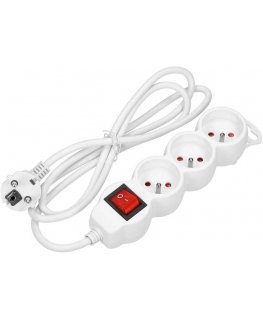 Orno 3-way extension cord 2P+E, with switch, 5m H05VV-F 3x1.5mm2, Imax16A, flat plug, white