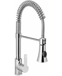 Single Hole Stainless Steel Basin Faucet with Pull Out Shower, Height 445mm - Hendi 810170