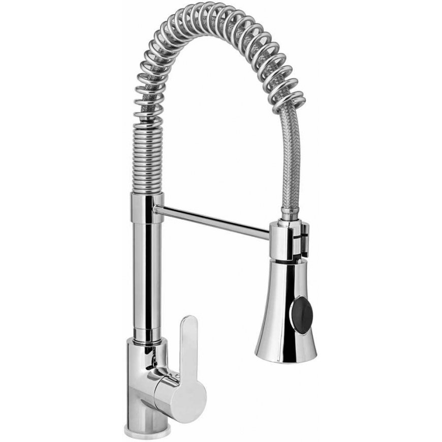 Single Hole Stainless Steel Basin Faucet with Pull Out Shower, Height 445mm - Hendi 810170