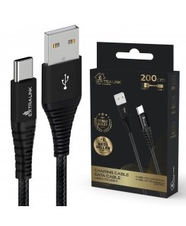 Extralink Smart Life Braided 15W USB Type-A to Type-C 2m Black | USB Cable | 6.5V 3A