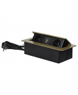 Orno Į stalviršį įleidžiami baldų lizdai su plokščiu frezuotu apvadu, USB įkrovikliu ir 1,5 m laidu, 2x2P+E, 2xUSB, žalvario spa