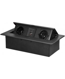 Orno Furniture socket recessed into the table top with flat milled edge and USB charger, 2x2P+Z, 2xUSB (type A+C 3.6A), graphite