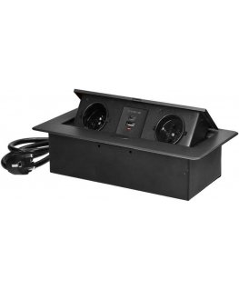 Orno Recessed furniture sockets with flat milled edge, USB charger and 1.5 m cable, 2x2P+Z, 2xUSB (type A+C 3.6A), graphite
