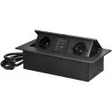 Orno Recessed furniture sockets with flat milled edge, USB charger and 1.5 m cable, 2x2P+Z, 2xUSB (type A+C 3.6A), graphite