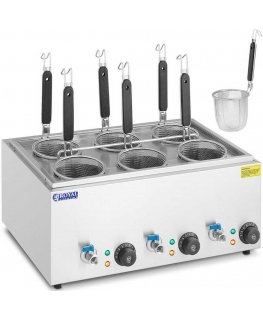Royal Catering Pasta Cooker, Pasta Cooker with Taps, 6 Baskets, 3 x 6.5L, 3000W