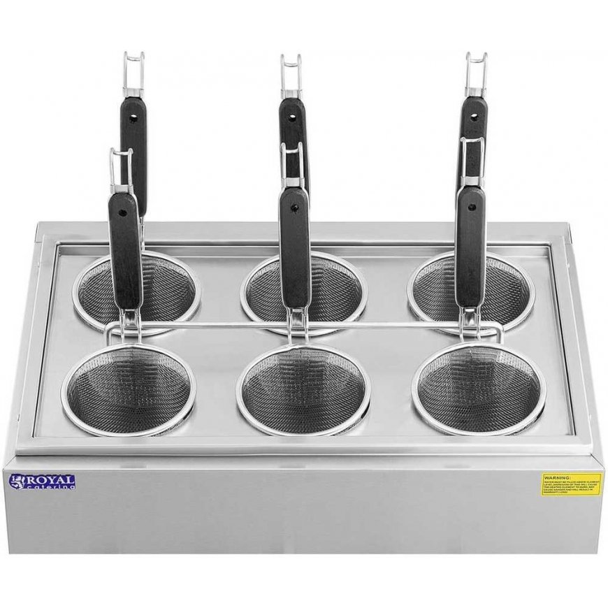 Royal Catering Makaronų virimo aparatas, makaronų viryklė su čiaupais, 6 krepšeliai, 3 x 6,5 l, 3000 W – 4