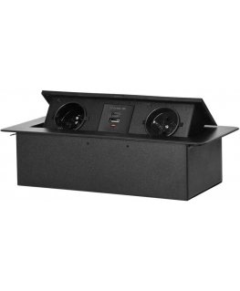 Orno Furniture socket recessed into the table top with flat milled edge and USB charger, 2x2P+Z, 2xUSB (type A+C 3.6A), black