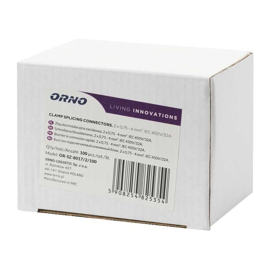 Orno 2 wire compression connector for any wire 0.75-4mm? IEC 450V/32A 100 pcs. – 2