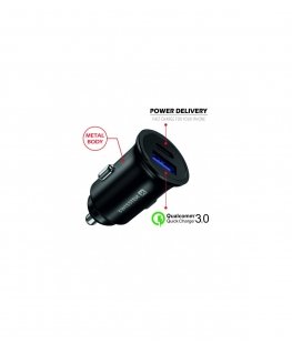 Swissten 36W Metal Car Charger Adapter with Power Delivery USB-C + Quick Charge 3.0 For mobile phones and tablets