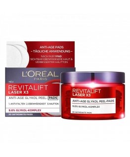L'Oreal Paris, Revitalift laser X3, Glycolic Acid, Anti-Ageing, Peel-Off Pads, 30 pcs