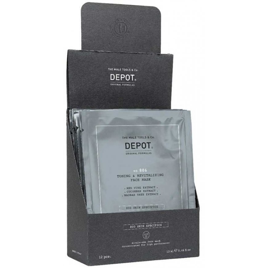 Depot, 800 Skin Specifics No. 806, Hyaluronic Acid, Toning & Revitalizing, Sheet Mask, For Face, Day, 12 pcs, 13 ml – 2
