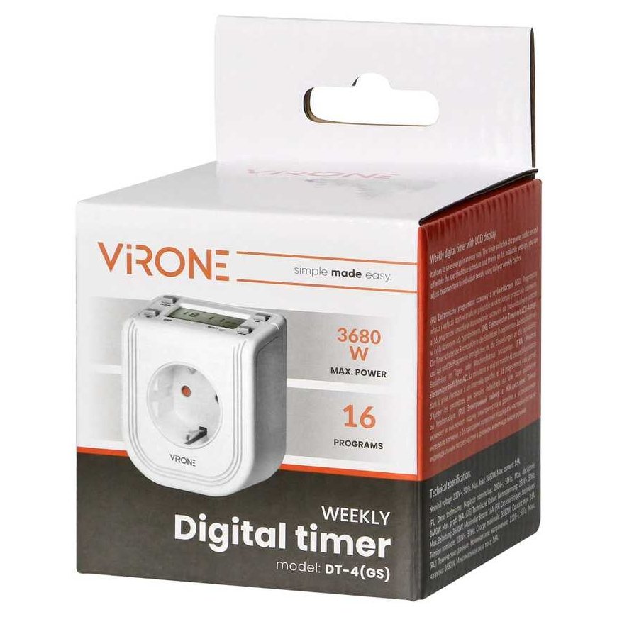 Orno Electronic timer with top LCD display, 230 VAC 3680W, 16 switching points, presence simulator, Schuko version – 2