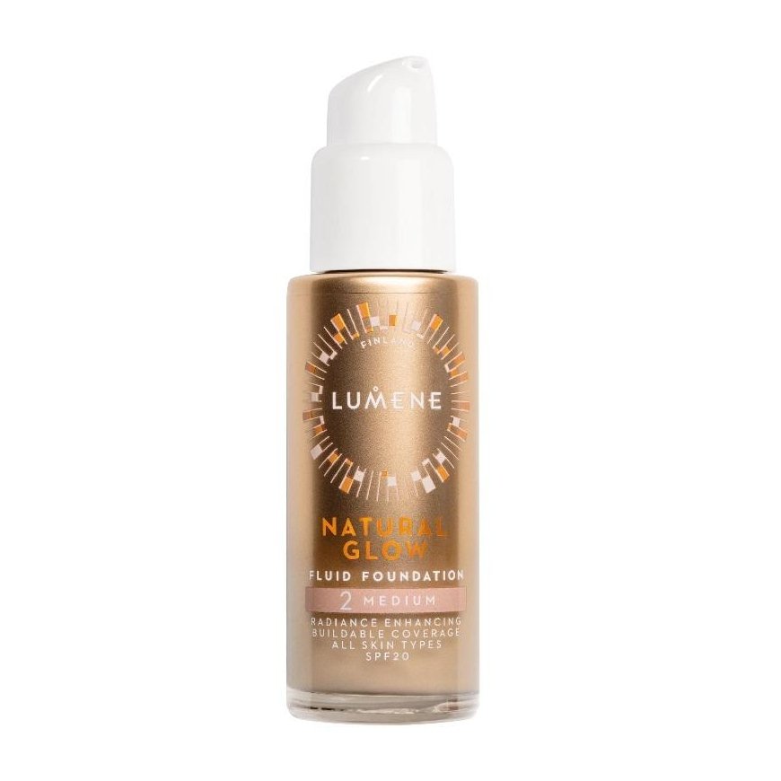 Lumene Natural Glow Fluid Foundation SPF20 šviečiantis ir lyginantis pagrindas 2 Vidutinis 30ml